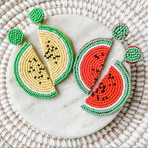 Green & Yellow Melon Dangle Earrings - Picture 3 of 4